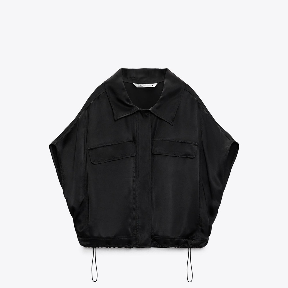 Zara Satin Effect Cargo Blouse with Drawstring Hem